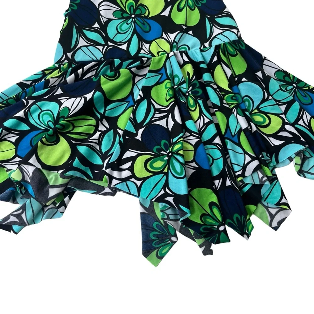 iz BYER California Girl’s Size 8 Turquoise Lime Green, Floral Handkerchief Dress